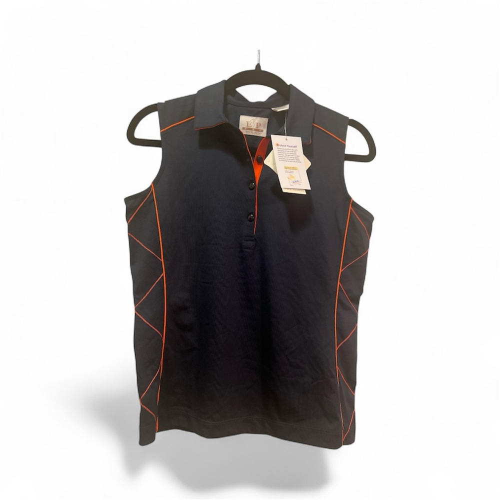 XS- Sun protective EP Pro Navy Blue Polo with Orange Accents